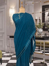 Sophia Teal Blue Swarovski Chiffon Sari