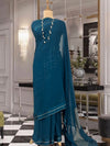 Sophia Teal Blue Swarovski Chiffon Sari