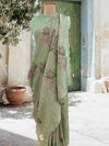 Swirling Lotus Green Embroidered Saree