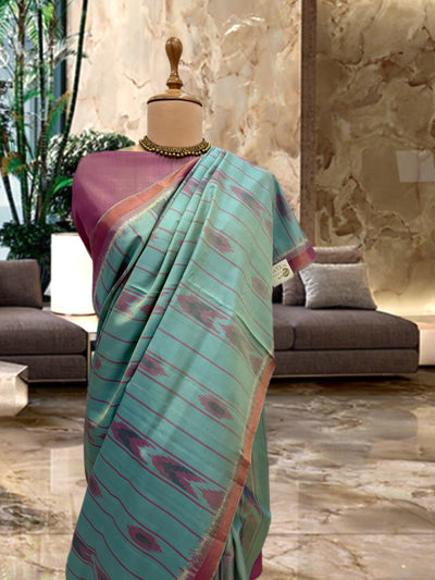 Yadadri Turquoise & Pink Patola Silk Saree