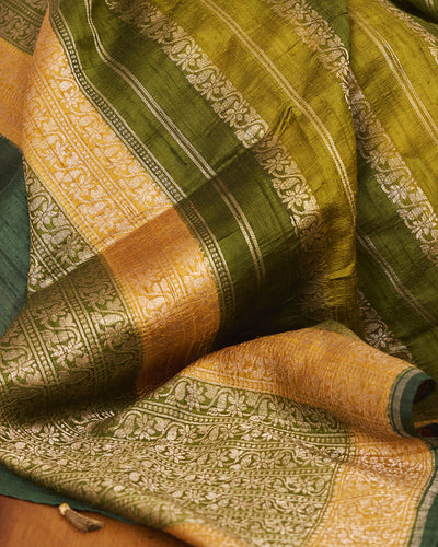 Nalanda Mehendi Raw Silk Saree