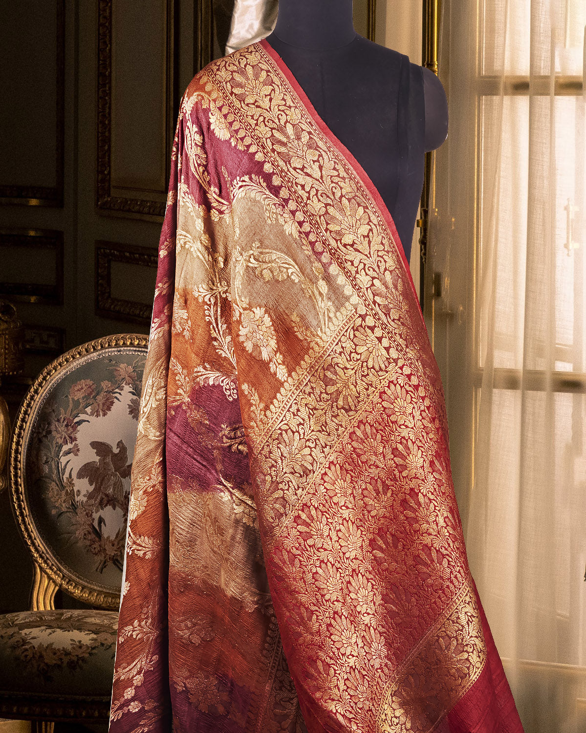 Spicy Sangria Walnut Rangkaat Tussar Georgette Saree