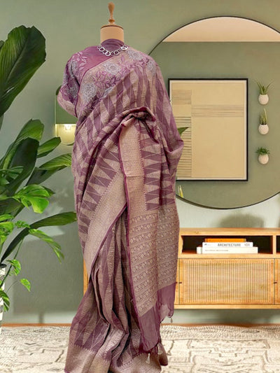 Sangria Wine Crinkled embroidery Sari