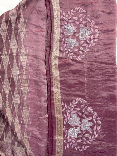 Sangria Wine Crinkled embroidery Sari