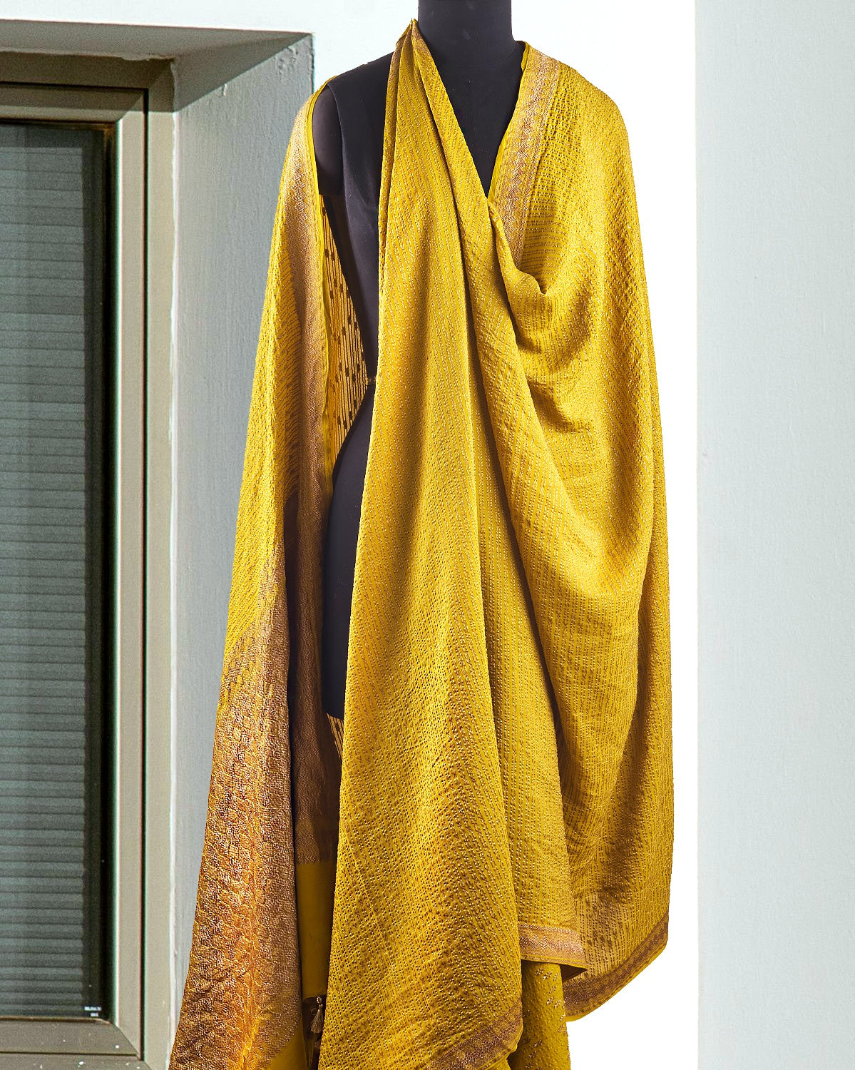 Golden Pathways Yellow Khaddi Georgette Sari