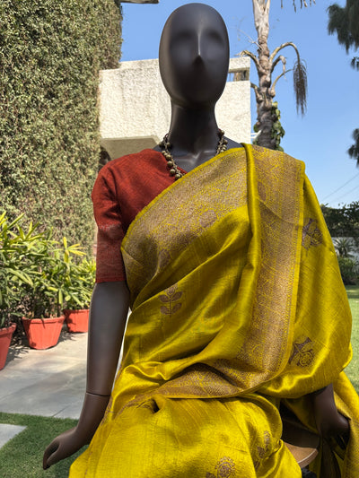 Basant Yellow Raw Silk Tussar Saree