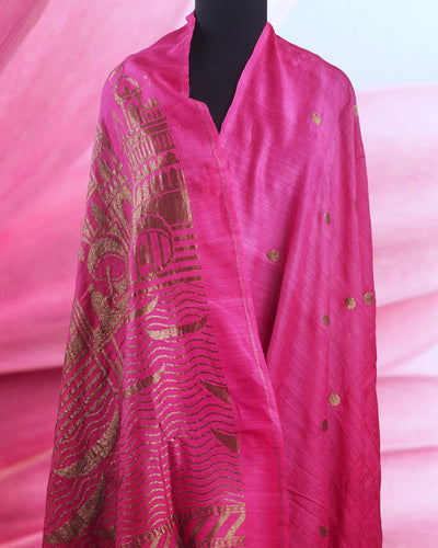 Ghats in Monsoon Pink Matka Georgette Saree